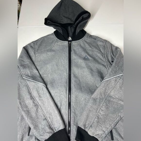Reebok Softshell Athletic Jacket Full zip Hooded Gray Black Size L Fleece Lined - Picture 5 of 13